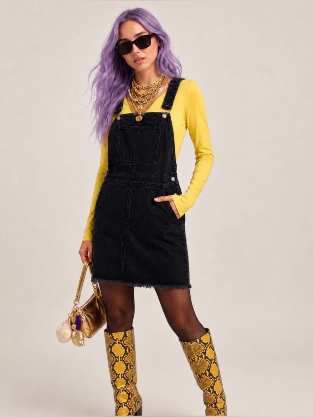 Black denim distressed overalls #denimoveralls